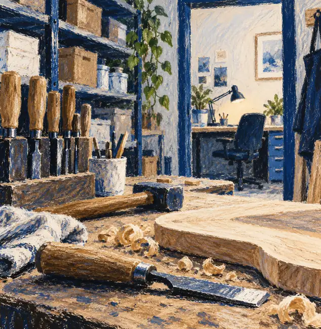 Illustration of established small businesses equipment and workspace